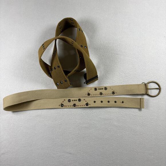 Lot 2 Military Web Belts Canvas Khaki Tan Utility Army Style Grommet D Ring - Picture 1 of 4